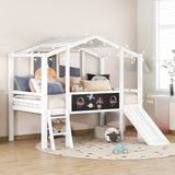 Hearth and Haven Twin Loft Bed with Ladder, Slide, Black Board and Light Strip, White WF307450AAK