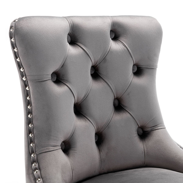 English Elm 26" High-Back Bar Stools Set of 2 with Deep Button Tufting, Plush Sponge & Spring Seats, Chrome Base Gray W1143112577