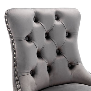 English Elm 26" High Back Velvet Bar Stools Set of 2 with Deep Tufting, Plush Sponge & Spring Seats, Chrome Base Gray W1143112577