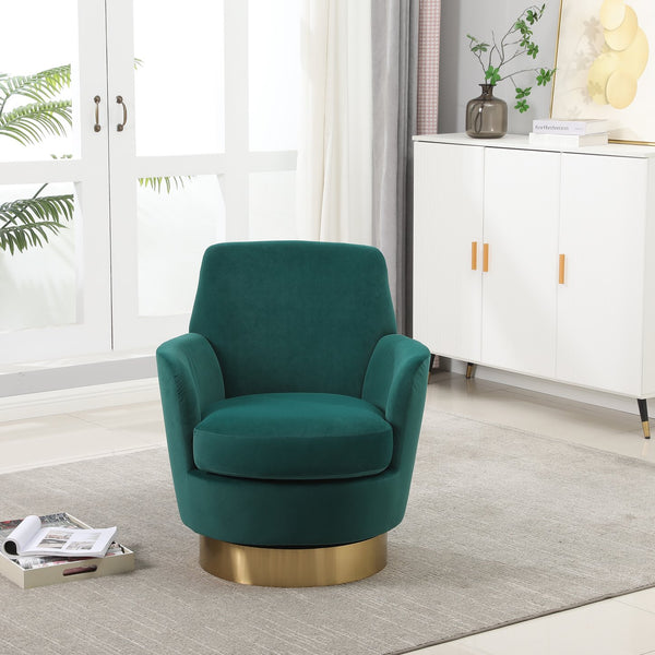 English Elm Velvet 360° Swivel Barrel Chair with Gold Base, Plush Upholstery, Pocket Spring Comfort, 300lb Capacity Emerald W1361116852