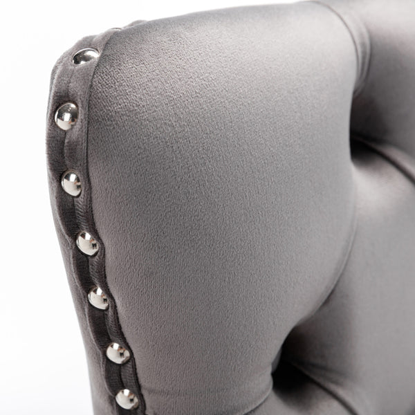 English Elm 26" High Back Velvet Bar Stools Set of 2 with Deep Tufting, Plush Sponge & Spring Seats, Chrome Base Gray W1143112577