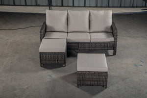 English Elm PE WICKER Sectional Sofa 3-Seater with 2 Stools Aqua Blue Cushions, Weatherproof PE Rattan Set W349142179