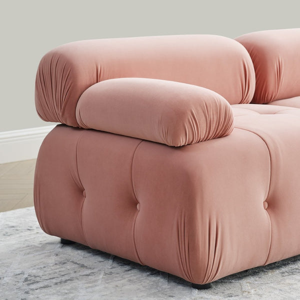 English Elm Modular Velvet Sectional Sofa with Button Tufted Seats and Reversible Ottoman Included Pink W1413S00018