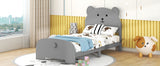 English Elm Twin Size Wood Platform Bed With Bear-Shaped Headboard and Footboard,Gray