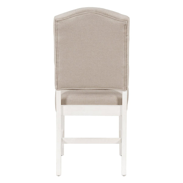 English Elm Trexm Retro Button Tufted Upholstered Dining Chair Set of Four with Rubberwood Legs Off White WF298830AAD