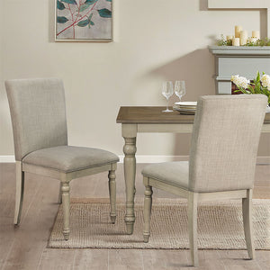 English Elm Upholstered Martha Stewart Winfield dining chair set of 2 — farmhouse reclaimed wood legs, plush foam seats LIGHT GREY 20.67 L x 39.76 W x 14.96 H B03548996