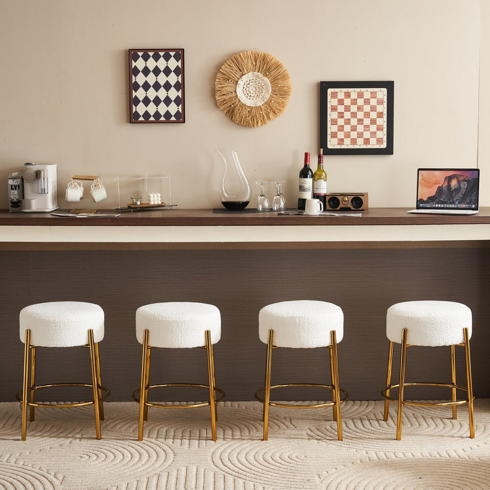 English Elm 24" Tall Round Bar Stools Set Of 2 - Stylish Upholstered Seating For Kitchens, Cafés & Bars W1901112447