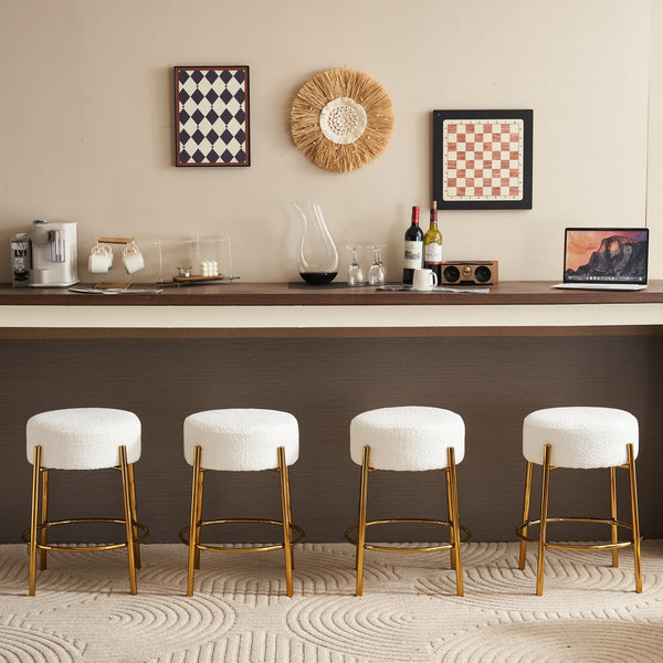 English Elm 24" Tall Round Bar Stools Set Of 2 - Stylish Upholstered Seating For Kitchens, Cafés & Bars W1901112447