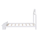 English Elm Twin Size Wood Platform Bed With House-Shaped Headboard and Footboard Bench,White