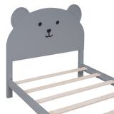 English Elm Twin Size Wood Platform Bed With Bear-Shaped Headboard and Footboard,Gray