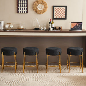English Elm 24" Tall Round Bar Stools Set Of 2 - Modern Upholstered Seating For Kitchens, Cafes, And Bars! W1901112448