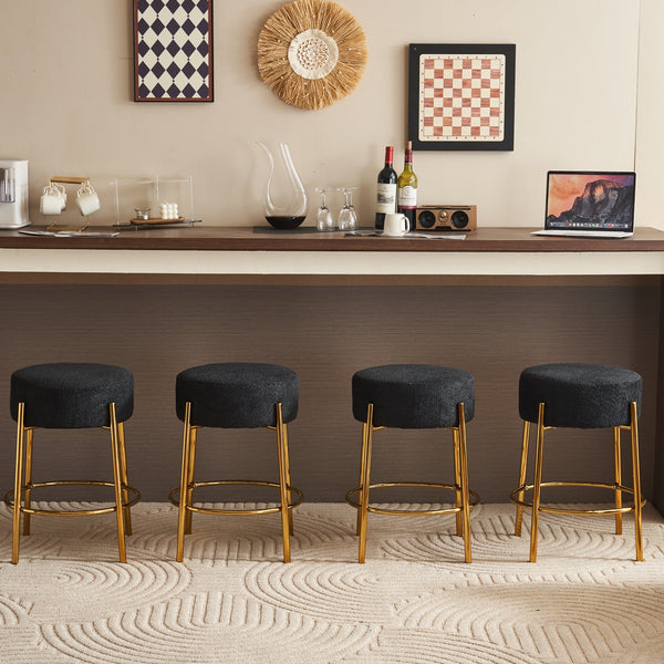 English Elm 24" Tall Round Bar Stools Set Of 2 - Modern Upholstered Seating For Kitchens, Cafes, And Bars! W1901112448
