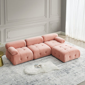 English Elm Modular Velvet Sectional Sofa with Button Tufted Seats and Reversible Ottoman Included Pink W1413S00018