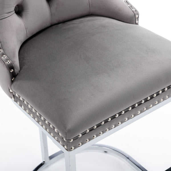 English Elm 26" High-Back Bar Stools Set of 2 with Deep Button Tufting, Plush Sponge & Spring Seats, Chrome Base Gray W1143112577