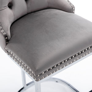 English Elm 26" High Back Velvet Bar Stools Set of 2 with Deep Tufting, Plush Sponge & Spring Seats, Chrome Base Gray W1143112577