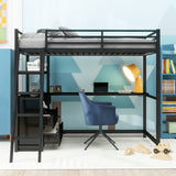 Hearth and Haven Elgin Twin Loft Bed with Desk, Shelves and Two Built in Drawers, Black GX000624AAB