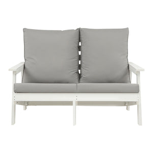 English Elm HIPS Loveseat with Cushions - Durable Weatherproof Outdoor Wood-Grain Sofa for Patio, Porch Comfort White W1209114906