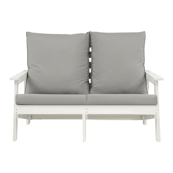 English Elm HIPS Loveseat with Cushions - Durable Weatherproof Outdoor Wood-Grain Sofa for Patio, Porch Comfort White W1209114906