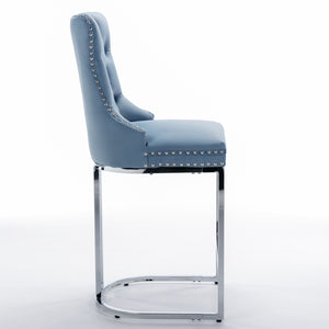 English Elm 26" High-Back Bar Stools Set of 2 with Deep Button Tufting, Plush Sponge & Spring Seats, Chrome Base Light Blue W1143112573