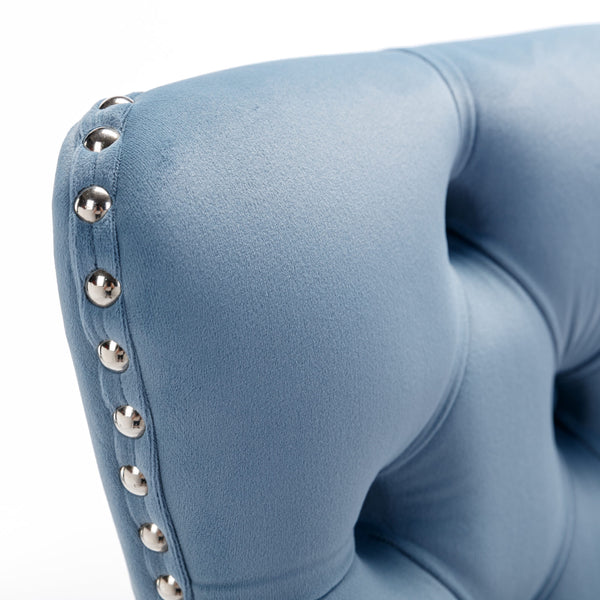 English Elm 26" High-Back Bar Stools Set of 2 with Deep Button Tufting, Plush Sponge & Spring Seats, Chrome Base Light Blue W1143112573