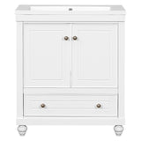 English Elm 30" Bathroom Vanity With Sink, Combo, Cabinet With Doors and Drawer, Solid Frame and Mdf Board, White