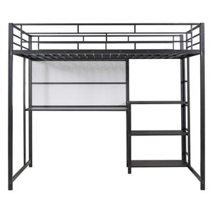 English Elm Full Full size metal loft bed with integrated desk, whiteboard and shelving for study space Black SF000019AAB