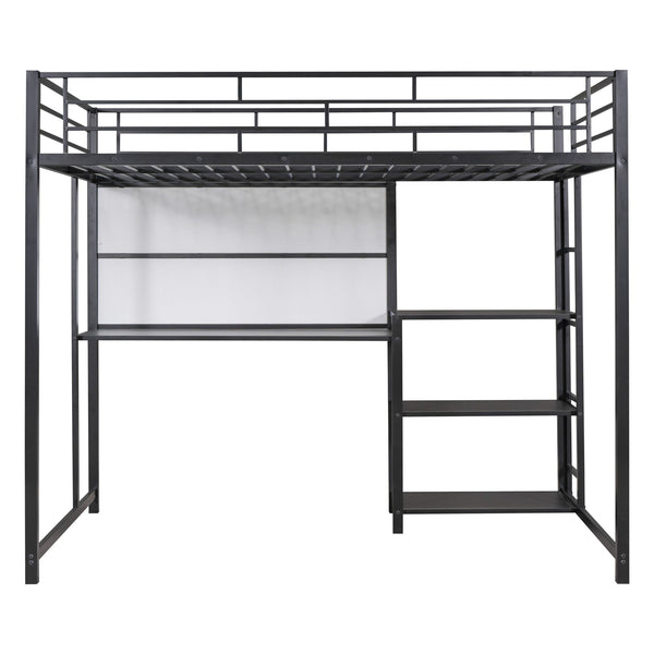 English Elm Full Full size metal loft bed with integrated desk, whiteboard and shelving for study space Black SF000019AAB