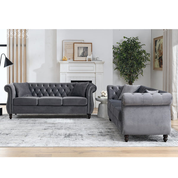 English Elm 3-Seater Combination Sofa In Soft Grey Velvet – Stylish, Comfortable Sectional For Modern Living Spaces W834S00213