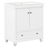 English Elm 30" Bathroom Vanity With Sink, Combo, Cabinet With Doors and Drawer, Solid Frame and Mdf Board, White