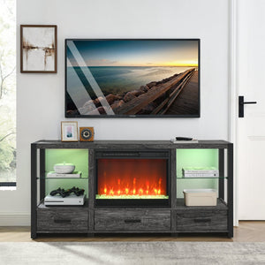 English Elm 23 Inch Slim Electric Fireplace Insert with Crystal Ember Bed Led Flame and Sidelights W1769110507