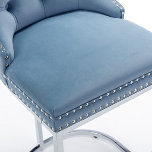 English Elm 26" High-Back Bar Stools Set of 2 with Deep Button Tufting, Plush Sponge & Spring Seats, Chrome Base Light Blue W1143112573