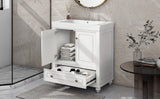 English Elm 30" Bathroom Vanity With Sink, Combo, Cabinet With Doors and Drawer, Solid Frame and Mdf Board, White