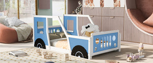 English Elm Twin Classic Car-Shaped Platform Bed with Wheels for Kids – Sturdy Pine/MDF, Fun Doors & Windows, 75"x38.6" Blue WF296353AAC