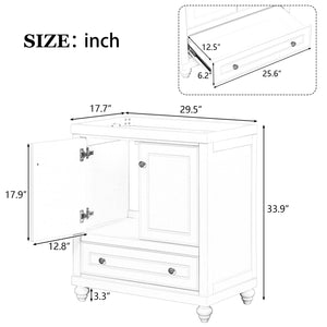 English Elm 30" Bathroom Vanity Without Sink, Base Only, Cabinet With Doors and Drawer, Solid Frame and Mdf Board, White