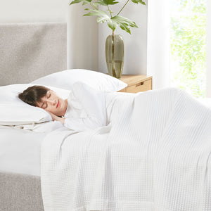 English Elm Cotton Beautyrest Waffle Weave Blanket — 100% Cotton 300GSM Breathable, Durable, OEKO-TEX Certified Cozy White 15.75 L x 12.2 W x 4.72 H B03595445