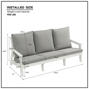 English Elm HIPS 3 Seater Sofa with Cushions — Weatherproof HIPS Outdoor Patio Couch for Porch, Poolside, Terrace White W1209114907