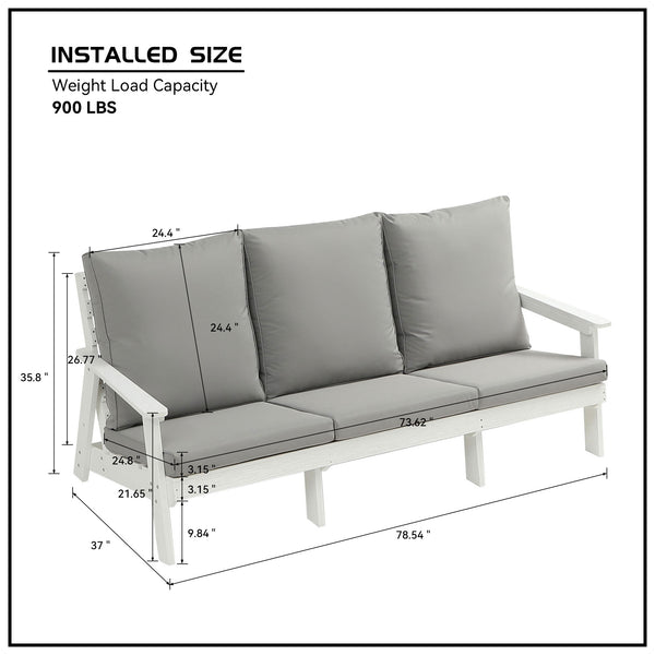 English Elm HIPS 3 Seater Sofa with Cushions — Weatherproof HIPS Outdoor Patio Couch for Porch, Poolside, Terrace White W1209114907