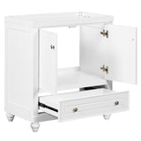 English Elm 30" Bathroom Vanity Without Sink, Base Only, Cabinet With Doors and Drawer, Solid Frame and Mdf Board, White