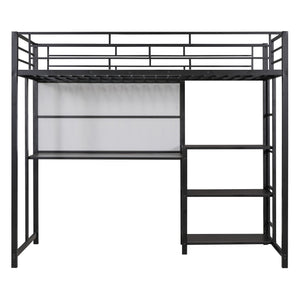 English Elm Twin Loft Bed with Integrated Desk, Shelves and Whiteboard – Sturdy Metal Frame, Space-Saving Design Black SF000018AAB