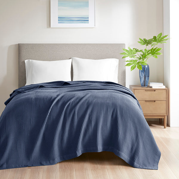 English Elm Cotton Beautyrest Waffle Weave Blanket King 108x90 — 100% Cotton 300GSM Breathable, OEKO-TEX Certified Comfort Indigo 15.75 L x 12.2 W x 5.51 H B03595452