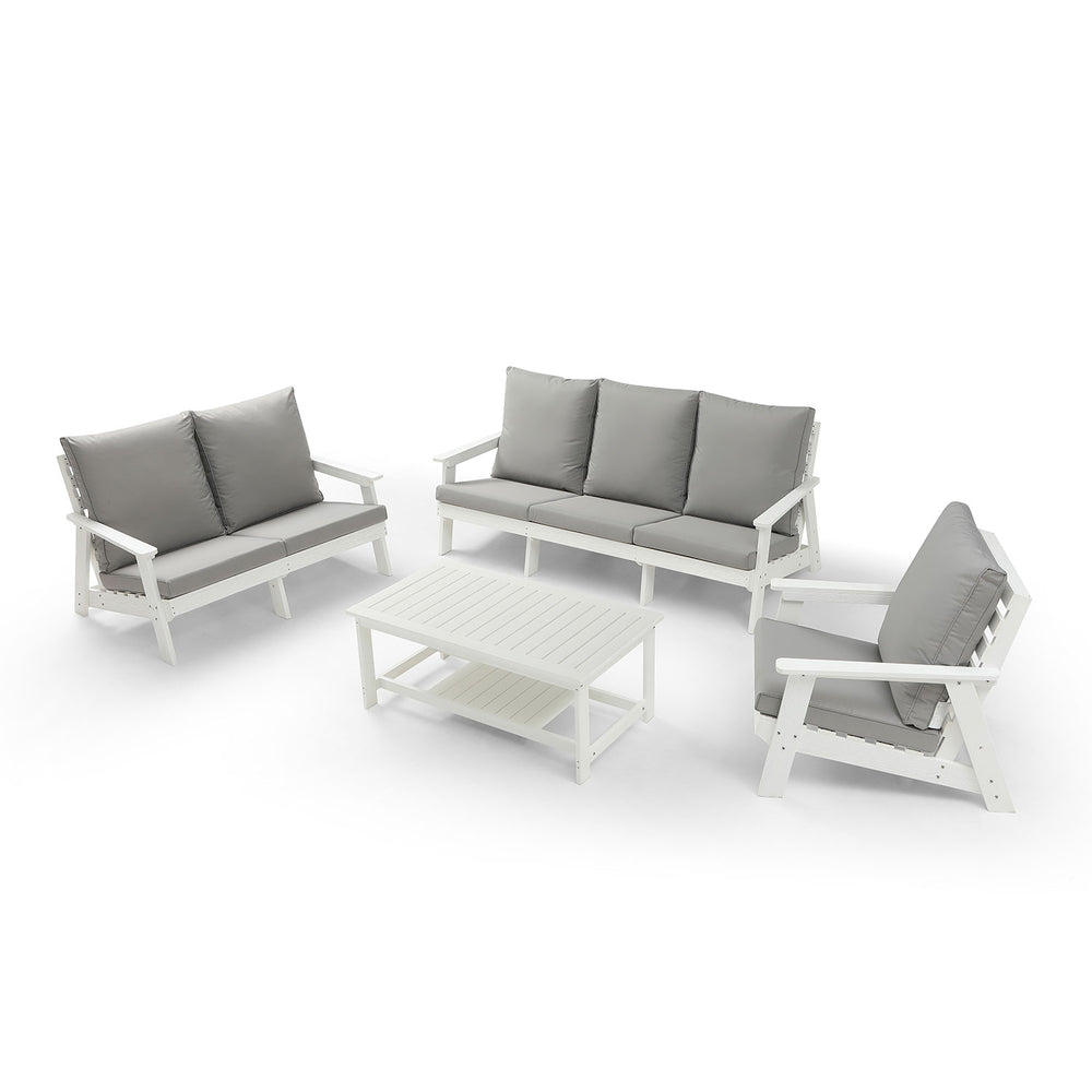 English Elm HIPS All-Weather Outdoor Single Sofa with Cushion — Wood Grain Finish, Color-Stay, UV & Rust Resistant W1209114905