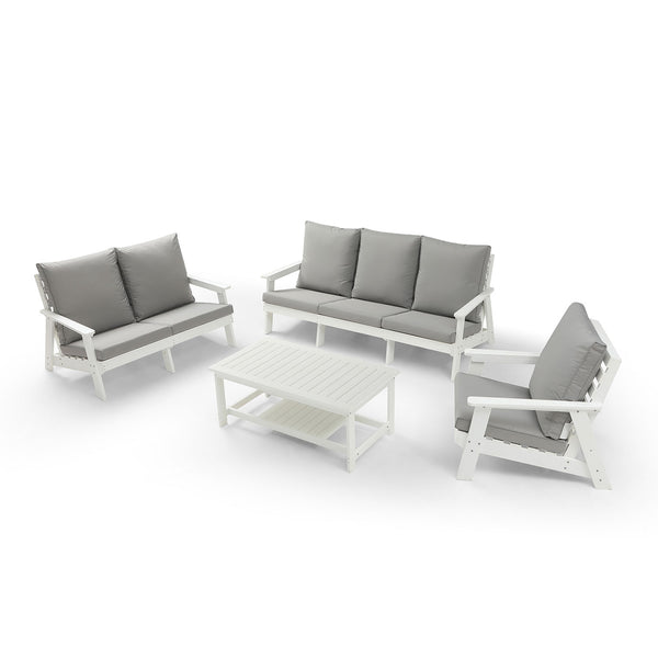 English Elm HIPS All-Weather Outdoor Single Sofa with Cushion — Wood Grain Finish, Color-Stay, UV & Rust Resistant W1209114905