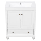 English Elm 30" Bathroom Vanity With Sink, Combo, Cabinet With Doors and Drawer, Solid Frame and Mdf Board, White