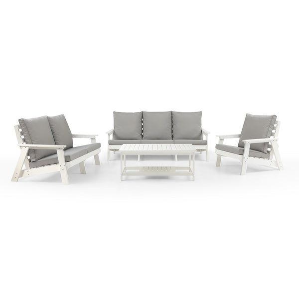 English Elm HIPS 3 Seater Sofa with Cushions — Weatherproof HIPS Outdoor Patio Couch for Porch, Poolside, Terrace White W1209114907
