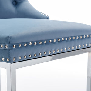 English Elm 26" High Back Velvet Bar Stools Set of 2 with Deep Tufting, Plush Sponge & Spring Seats, Chrome Base Light Blue W1143112573