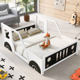 Hearth and Haven Classic Car Shaped Twin Platform Bed with Wheels, White WF306743AAK
