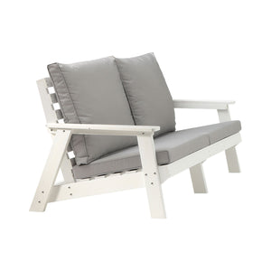 English Elm HIPS Loveseat with Cushions - Durable Weatherproof Outdoor Wood-Grain Sofa for Patio, Porch Comfort White W1209114906