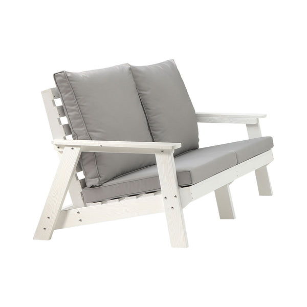English Elm HIPS Loveseat with Cushions - Durable Weatherproof Outdoor Wood-Grain Sofa for Patio, Porch Comfort White W1209114906