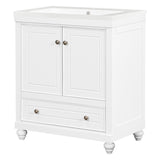 English Elm 30" Bathroom Vanity With Sink, Combo, Cabinet With Doors and Drawer, Solid Frame and Mdf Board, White