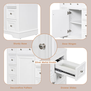 English Elm 36" Solid Wood Bathroom Vanity Base with 6 Drawers & 1 Door, Modern Freestanding Cabinet, Undermount-Compatible White WF306253AAK